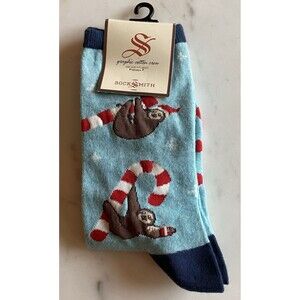 Socksmith Women's Crew Socks Merry Slothmas Novelty Footwear Sloth Candy Cane